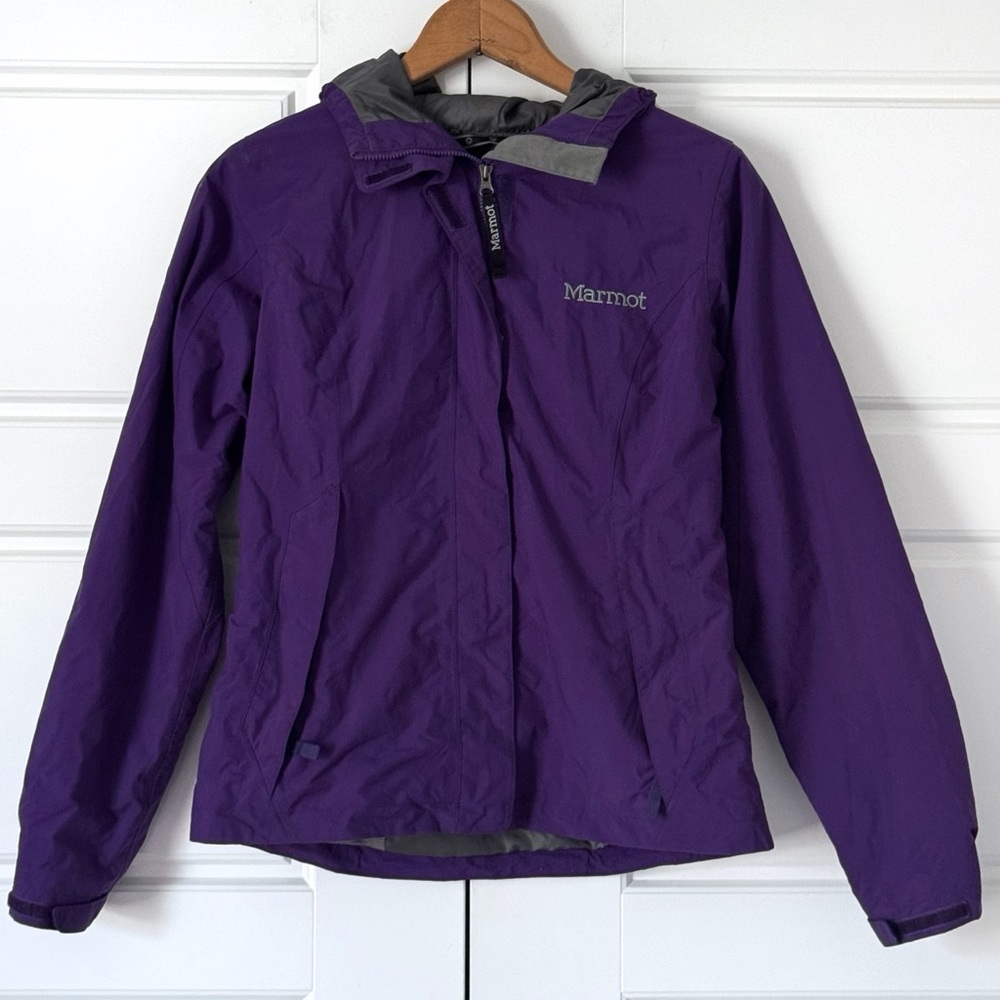 Marmot Hooded Rain Jacket Womens XS Purple Wind Breaker Waterproof Light Pockets